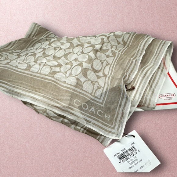 NWT Coach Ivory Tan Chiffon Silk rectangle scarf - Picture 1 of 7